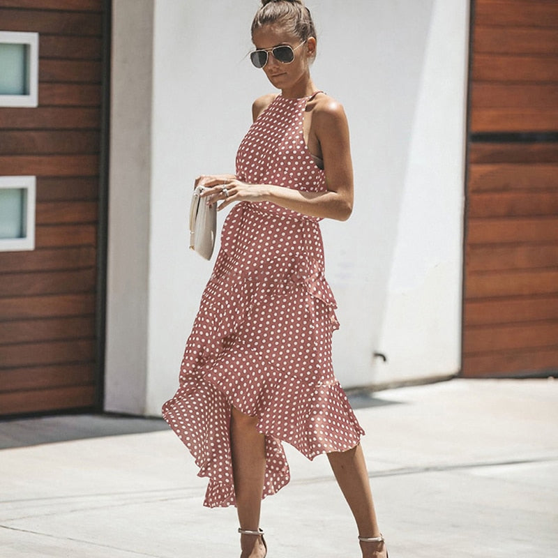 Dot Off Shoulder Ruffles Long Dresses