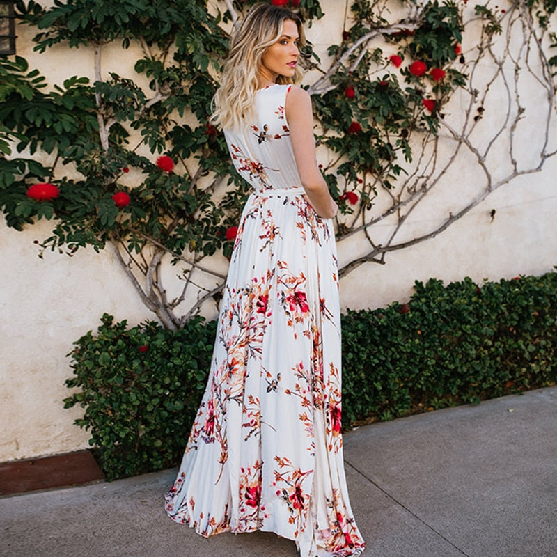 Chiffon Split Boho Floral Print Maxi Dress