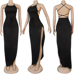 Black Backless High Split Maxi Dresses