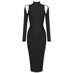 Black Long Sleeve Backless Hollow Shoulders Bandage Dresses