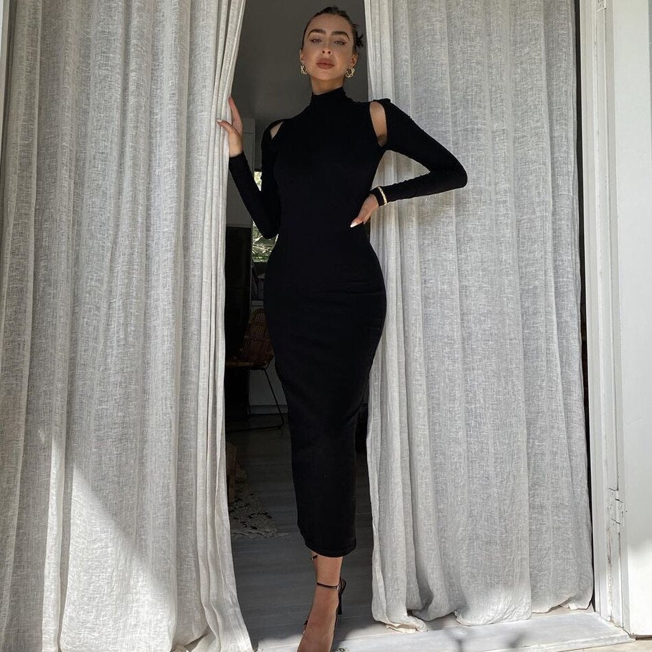 Black Long Sleeve Backless Hollow Shoulders Bandage Dresses