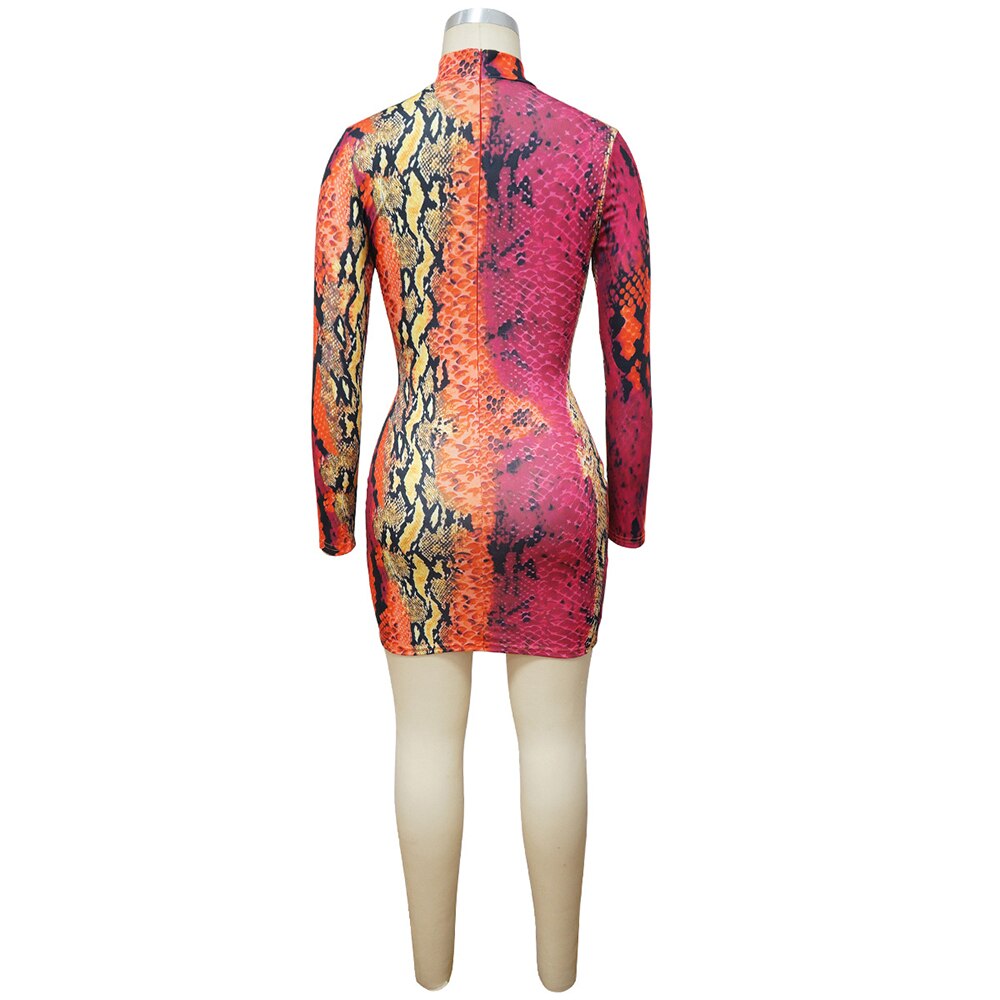 Colorful Snake Hollow Long Sleeve Mini Dresses