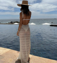 Backless Hollow Knit Split Maxi Dresses