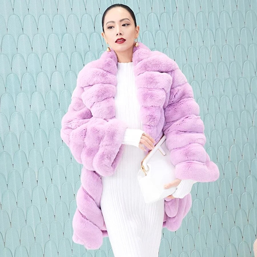 Cotton Candy Real Fur Coats Mid Length