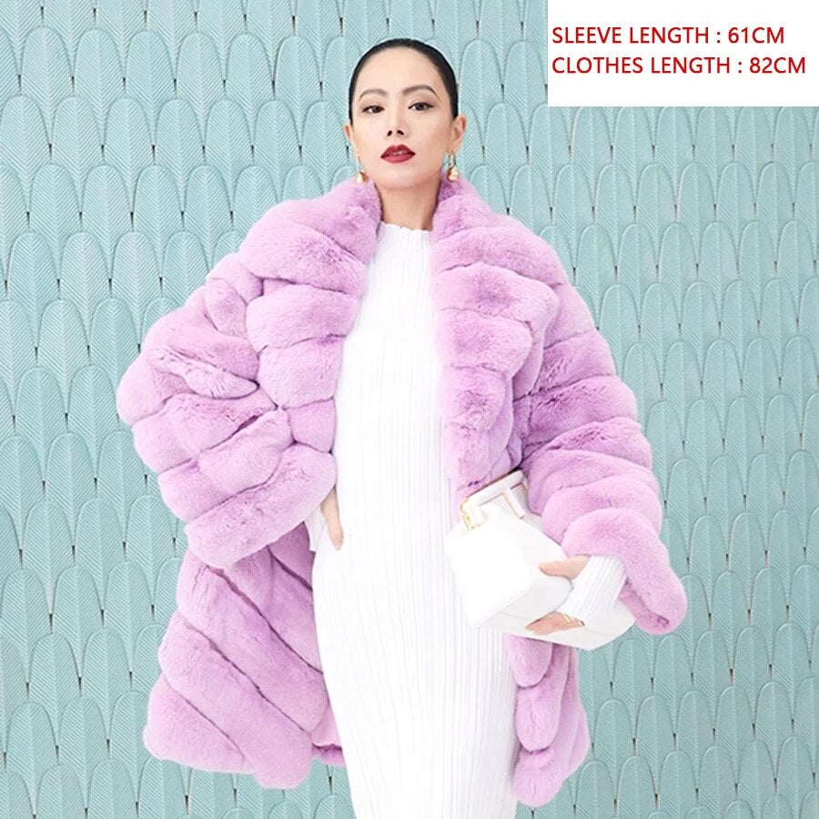 Cotton Candy Real Fur Coats Mid Length