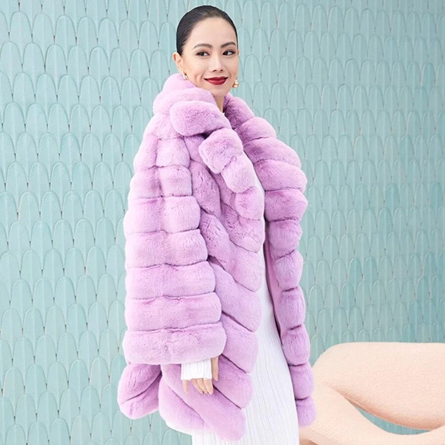 Cotton Candy Real Fur Coats Mid Length