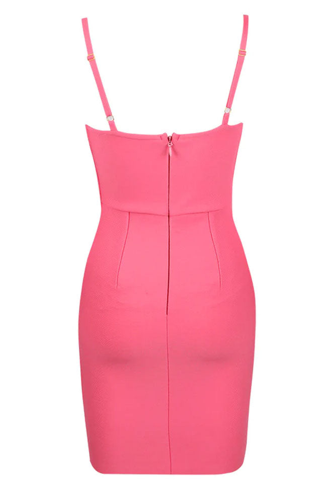 Classy Layered Sweetheart Metal Trim Bodycon Bandage Party Mini Dress - Pink