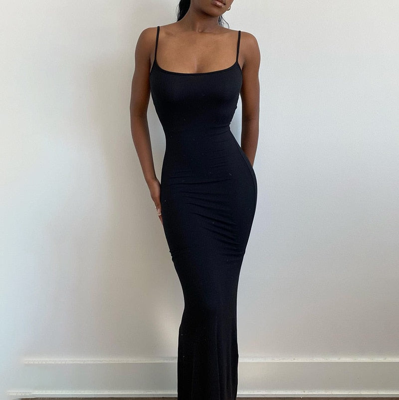 Strap Bodycon Solid Maxi Dress