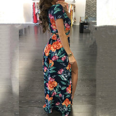 Floral Print Crop Top & Split Long Skirts