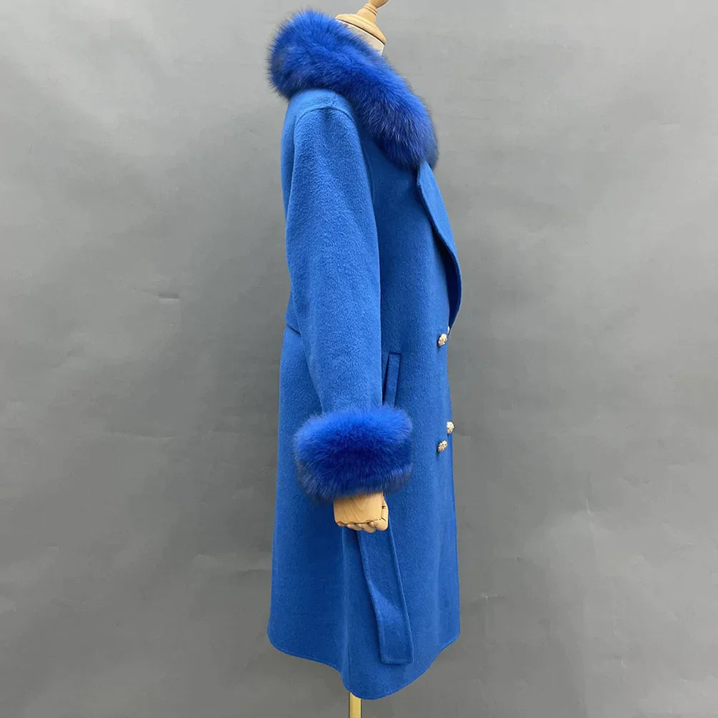 Cashmere Wool With Fox Fur Collar And Cuff Peacoats