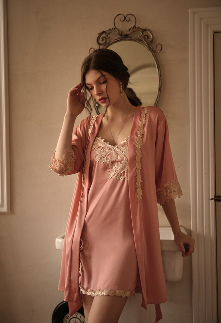 Lace Contrast Trim Night Slip Dress And Night Gown Sleepwear