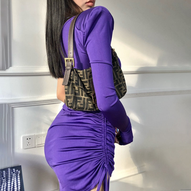 Purple One Long Sleeve Mini Dress