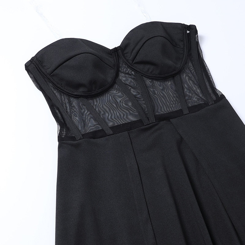 Black Bustier Slit Midi Dress