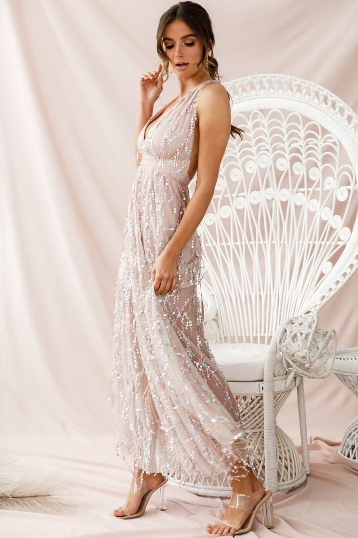 Mesh Tassel Sequins Maxi Dresses