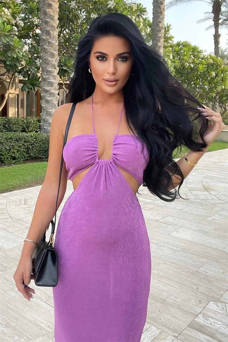 Bandage Sleeveless Backless High Split Midi Dresses