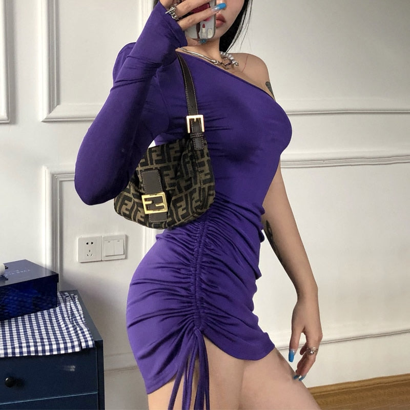 Purple One Long Sleeve Mini Dress