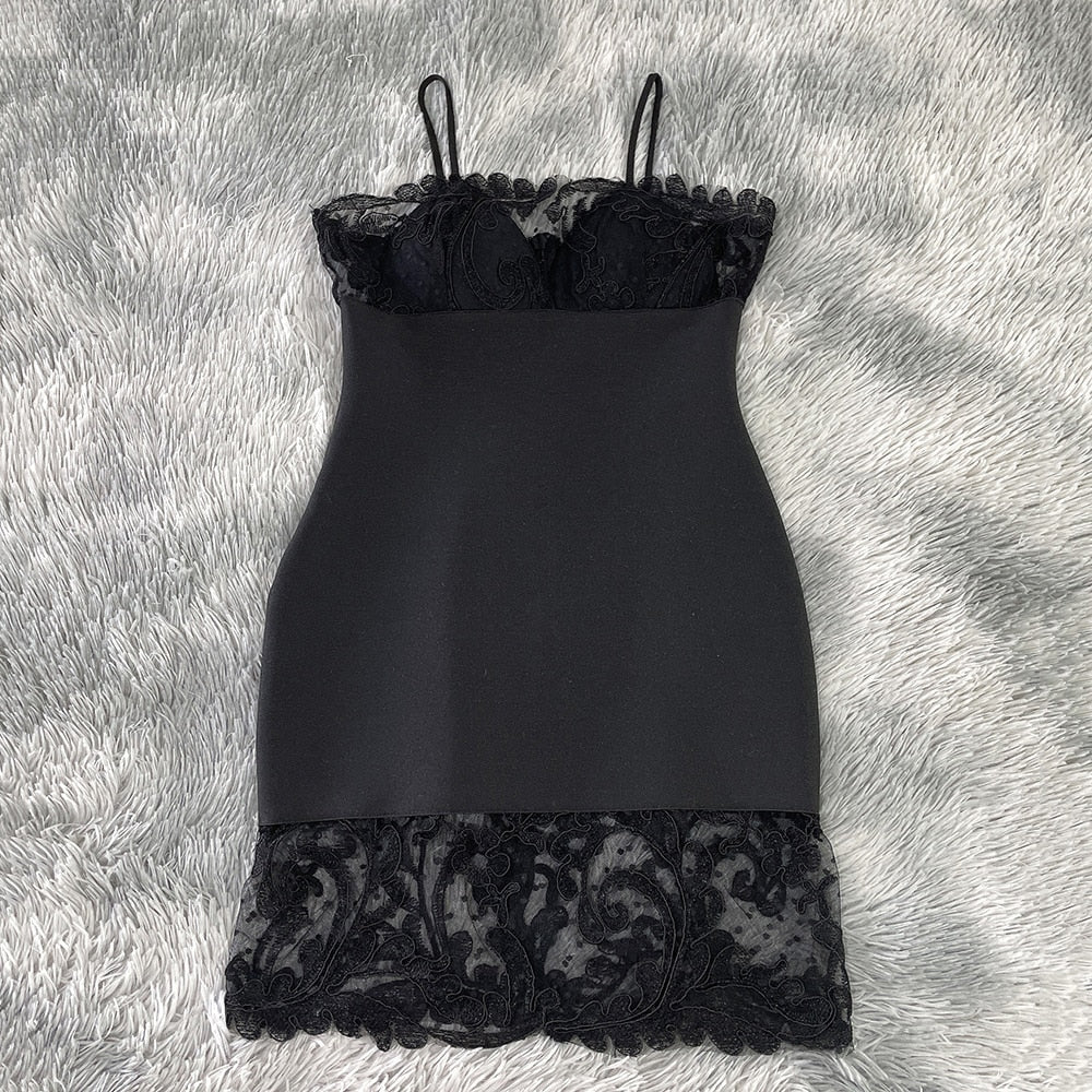 Black Lace Strap Bodycon Mini Dress