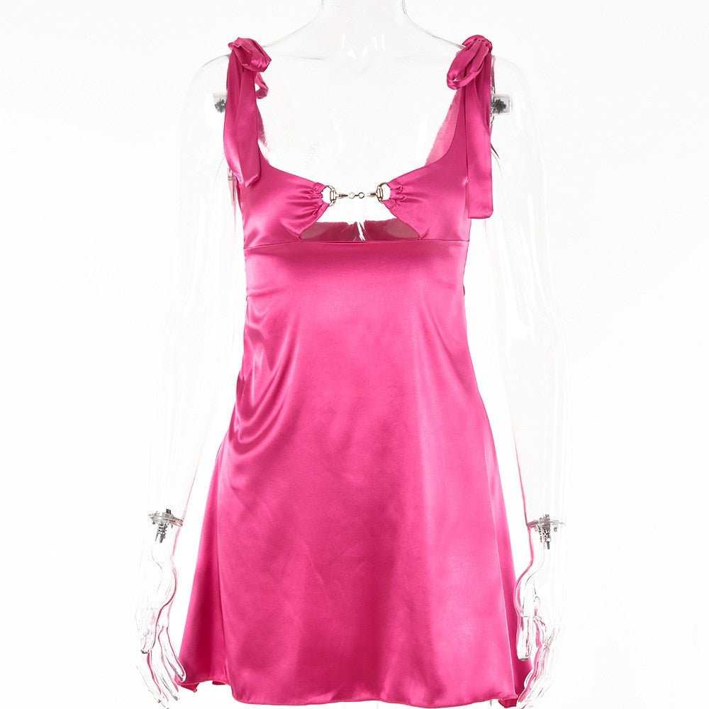 Satin Cut-Out Tie-Up Mini Slip Dress