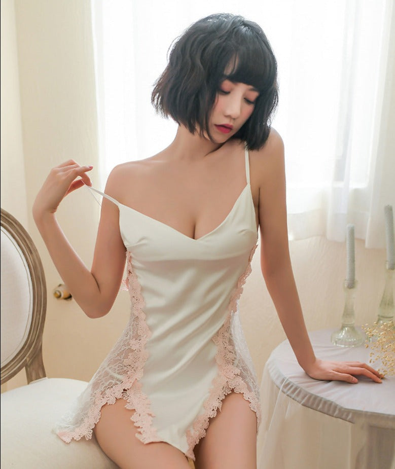 Mesh Patchwork Lace Trim Night Slip Dress Sleepwear