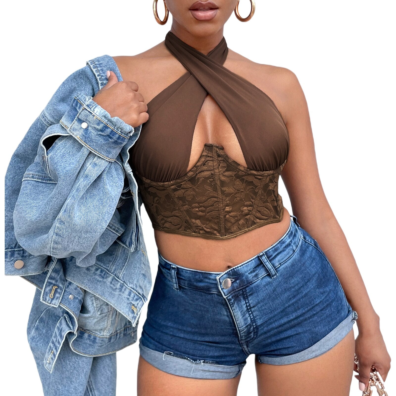 Lace Cross Halter Bandage Top