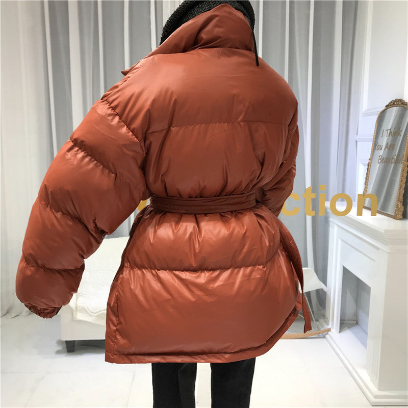 Cotton Down Loose Belt Puffer Jackets