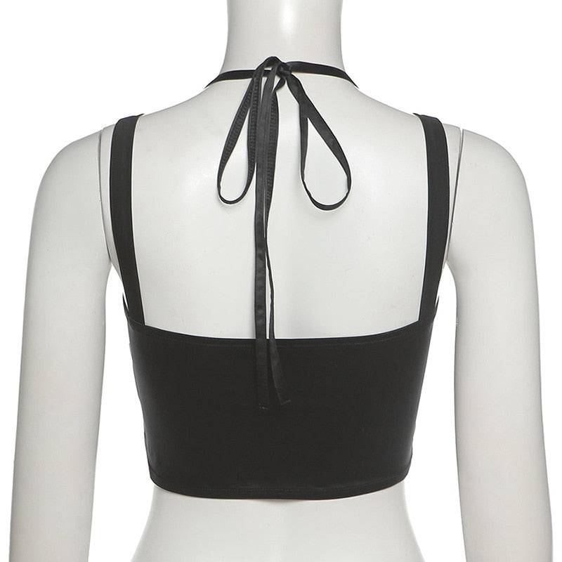 Black Cut Out Halter Strap Corset Top