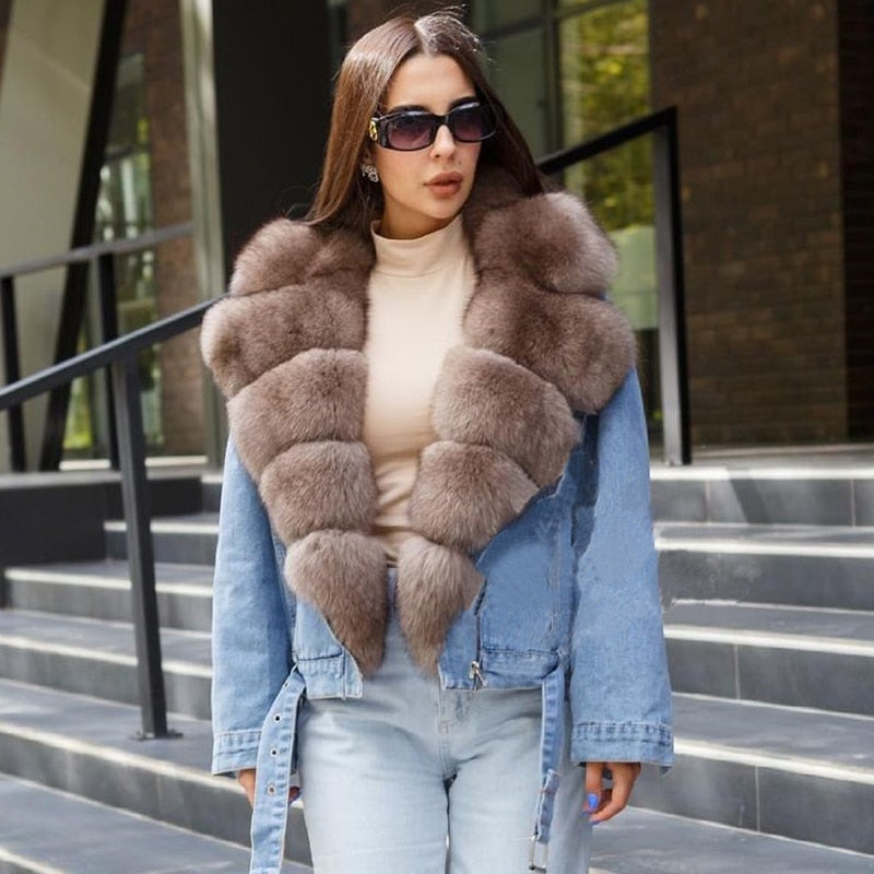 Denim Jackets Real Fur Collar