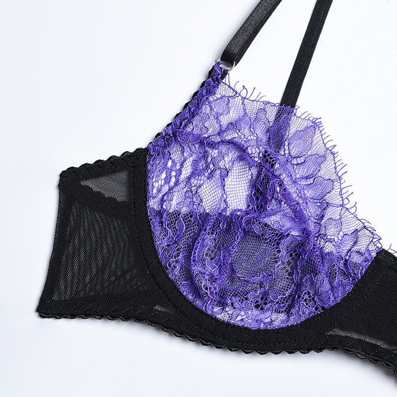 Purple Lace With Black Contrast 3-Piece Set