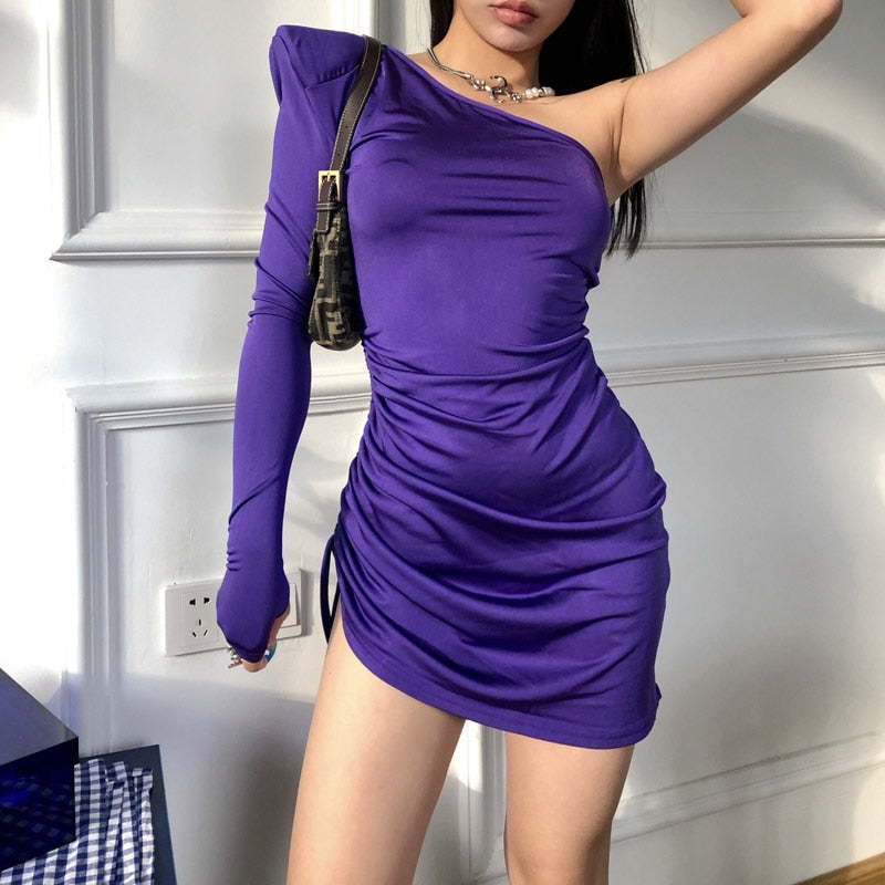 Purple One Long Sleeve Mini Dress