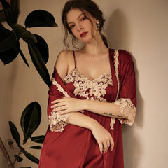 Lace Contrast Trim Night Slip Dress And Night Gown Sleepwear