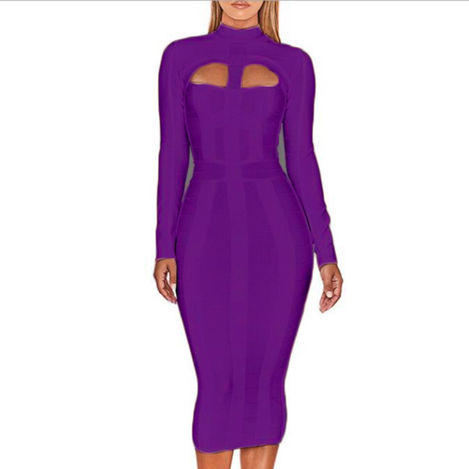 High Neck Hollow Bodycon Midi Dresses