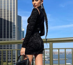 Black Animal Print Long Sleeve Turtleneck Dress