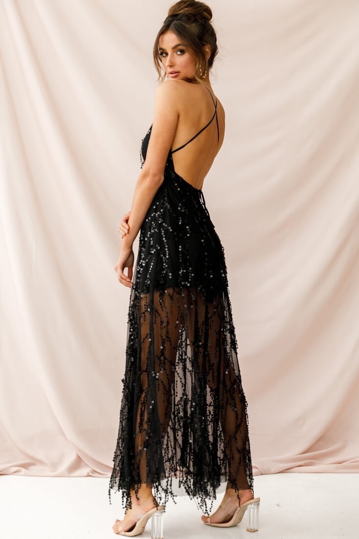 Mesh Tassel Sequins Maxi Dresses