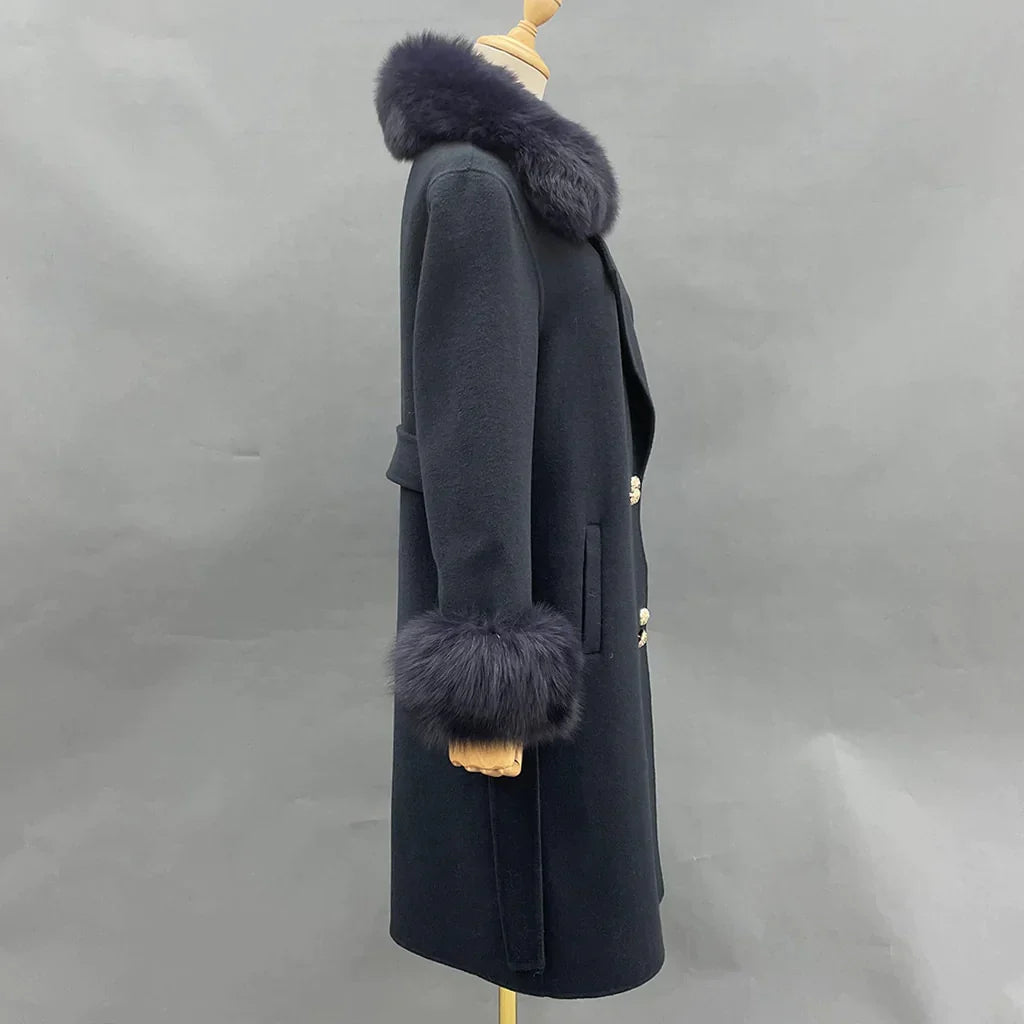 Cashmere Wool With Fox Fur Collar And Cuff Peacoats