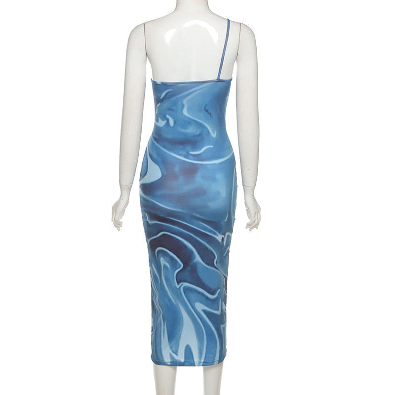 Tie Dye One Shoulder Strap Bodycon Maxi Dresses