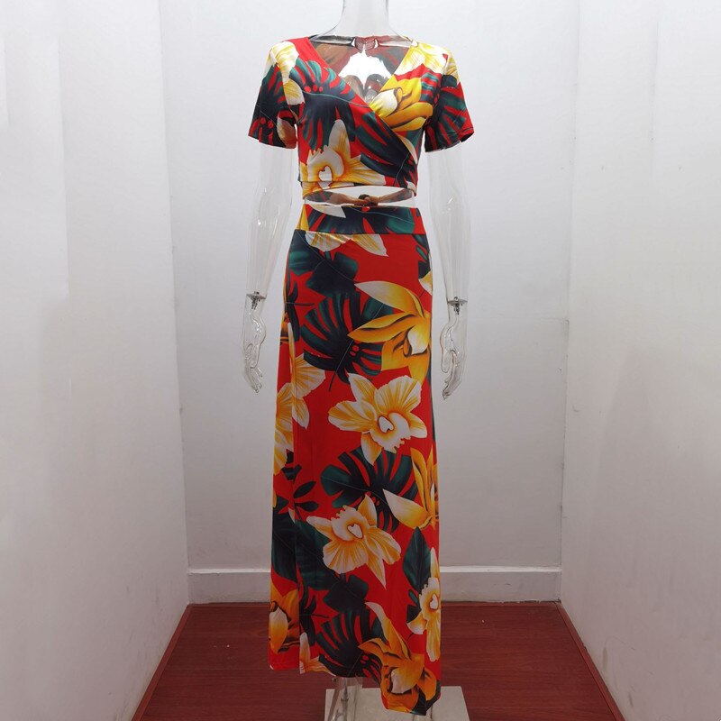 Floral Print Crop Top & Split Long Skirts