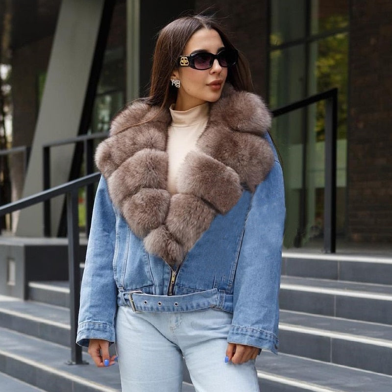 Denim Jackets Real Fur Collar