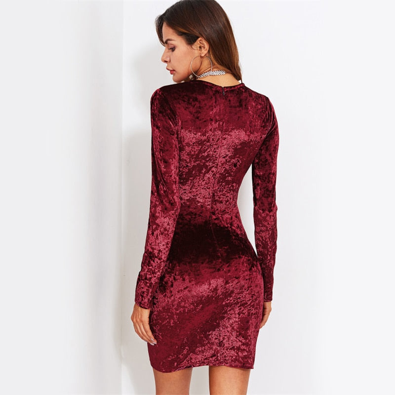 Crushed Velvet Overlap Wrap  Bodycon Dress