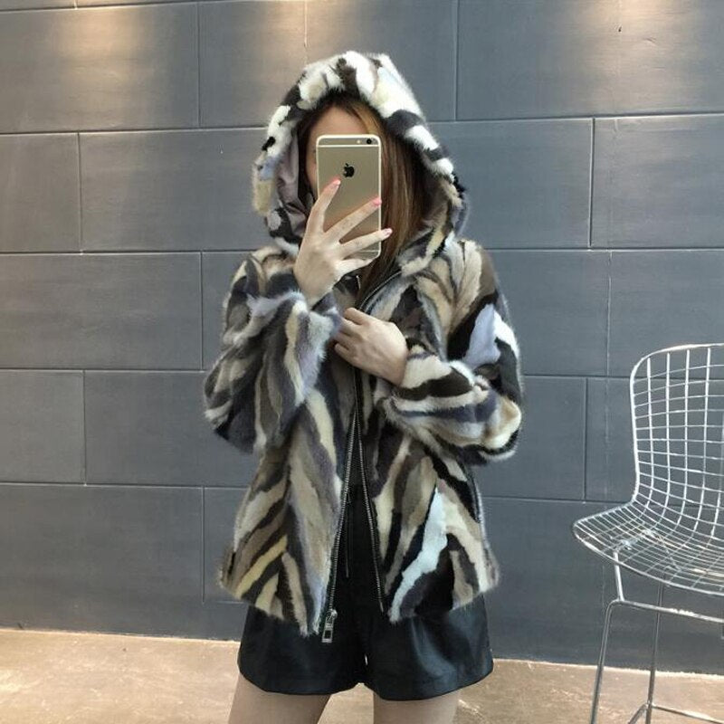 Assorted Patchwork Real Mink Fur Hood Coats