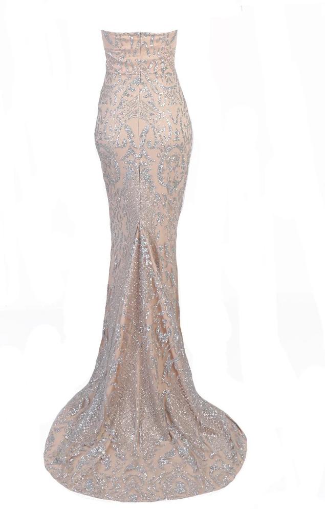 Strapless Glitter Floor Length Trumpet Maxi Dresses