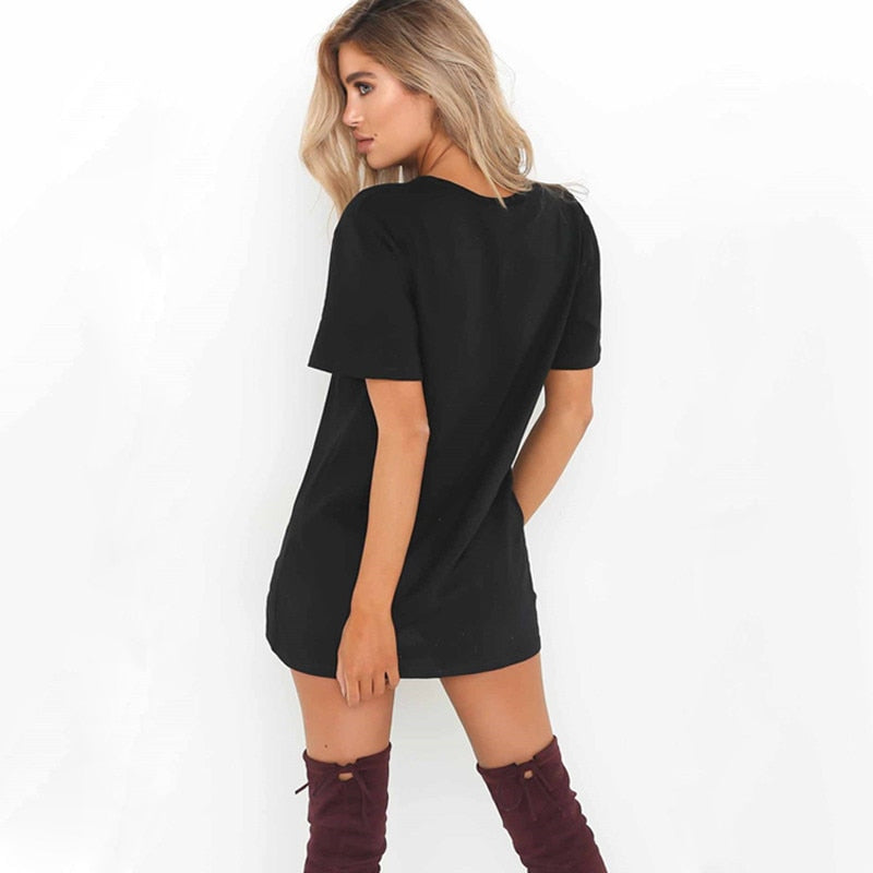 V-neck Loose T-Shirt Mini Dresses (Multi-Colors)