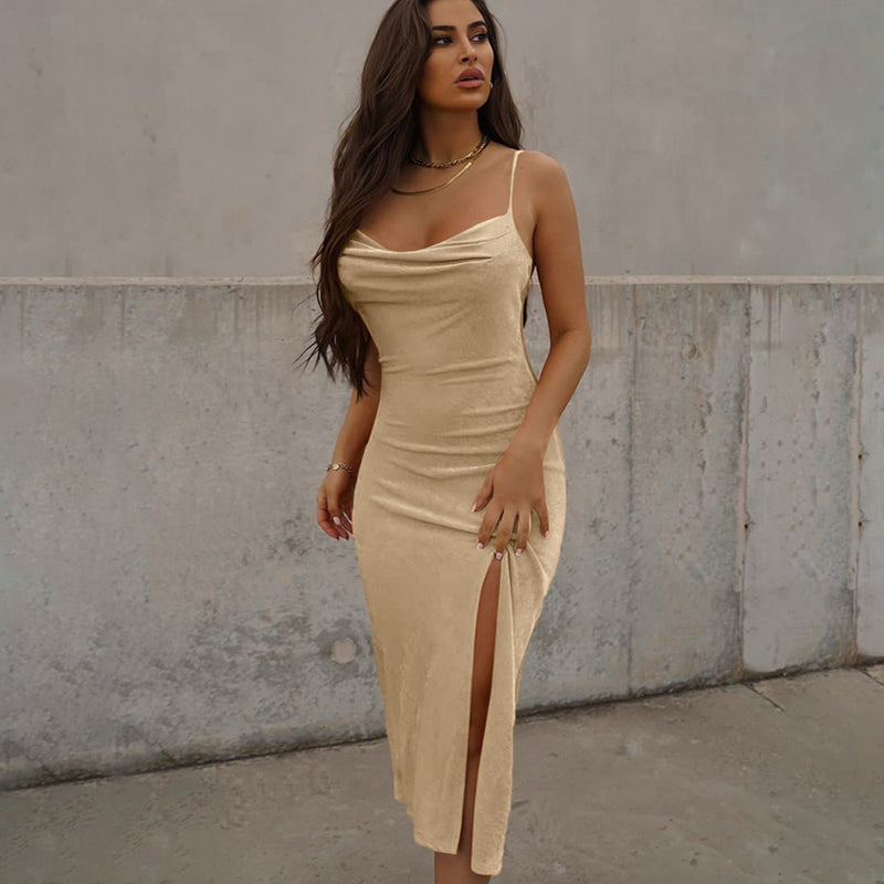 Strap Backless Side Slit Midi Dresses