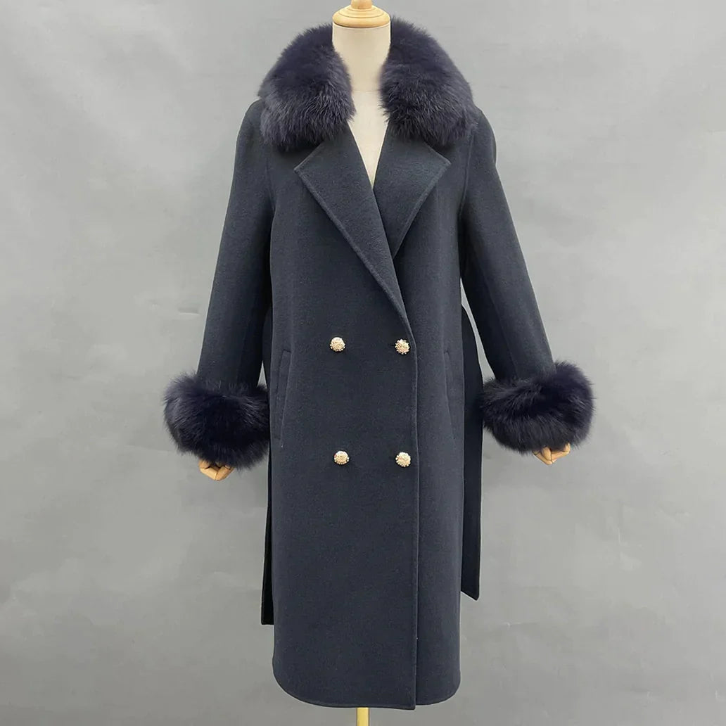 Cashmere Wool With Fox Fur Collar And Cuff Peacoats