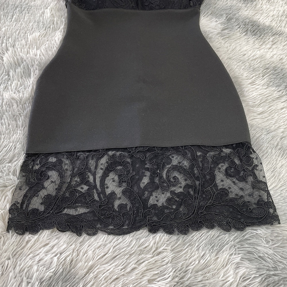 Black Lace Strap Bodycon Mini Dress