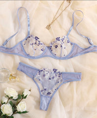 Floral Embroidery Transparent Lace 2 Piece Set