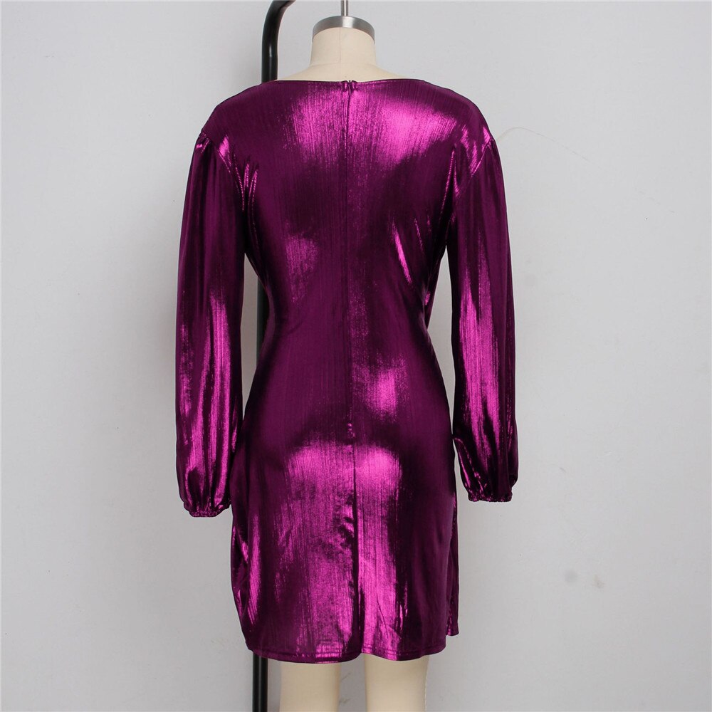 Glitter Metallic V-Neck Wrap Mini Dresses