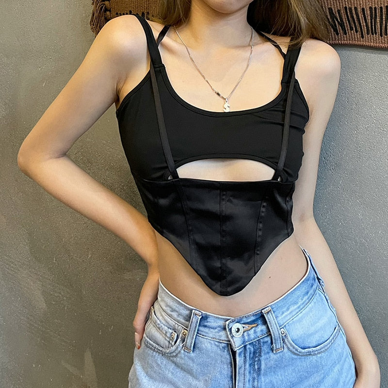 Black Cut Out Halter Strap Corset Top