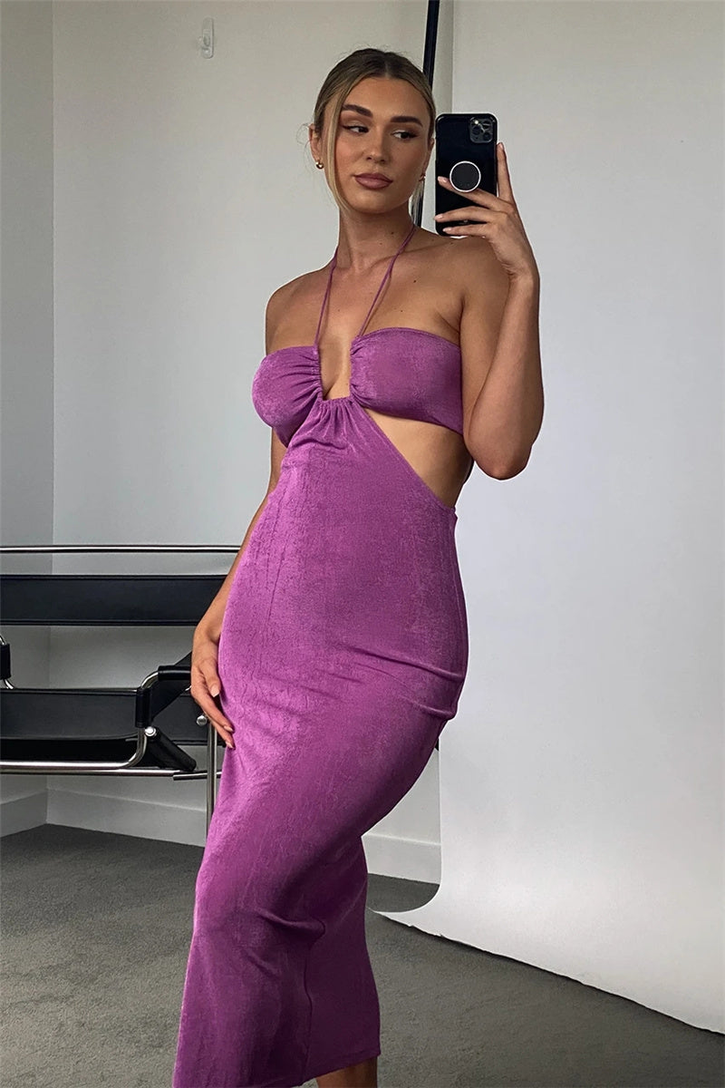 Bandage Sleeveless Backless High Split Midi Dresses