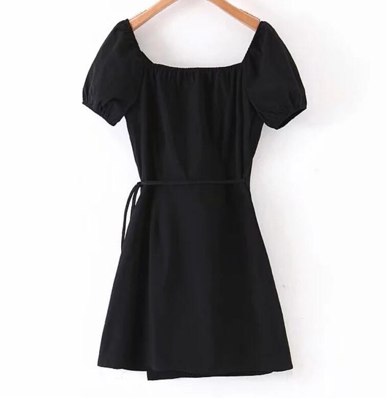 Black Front Wrap Short Sleeve Dress