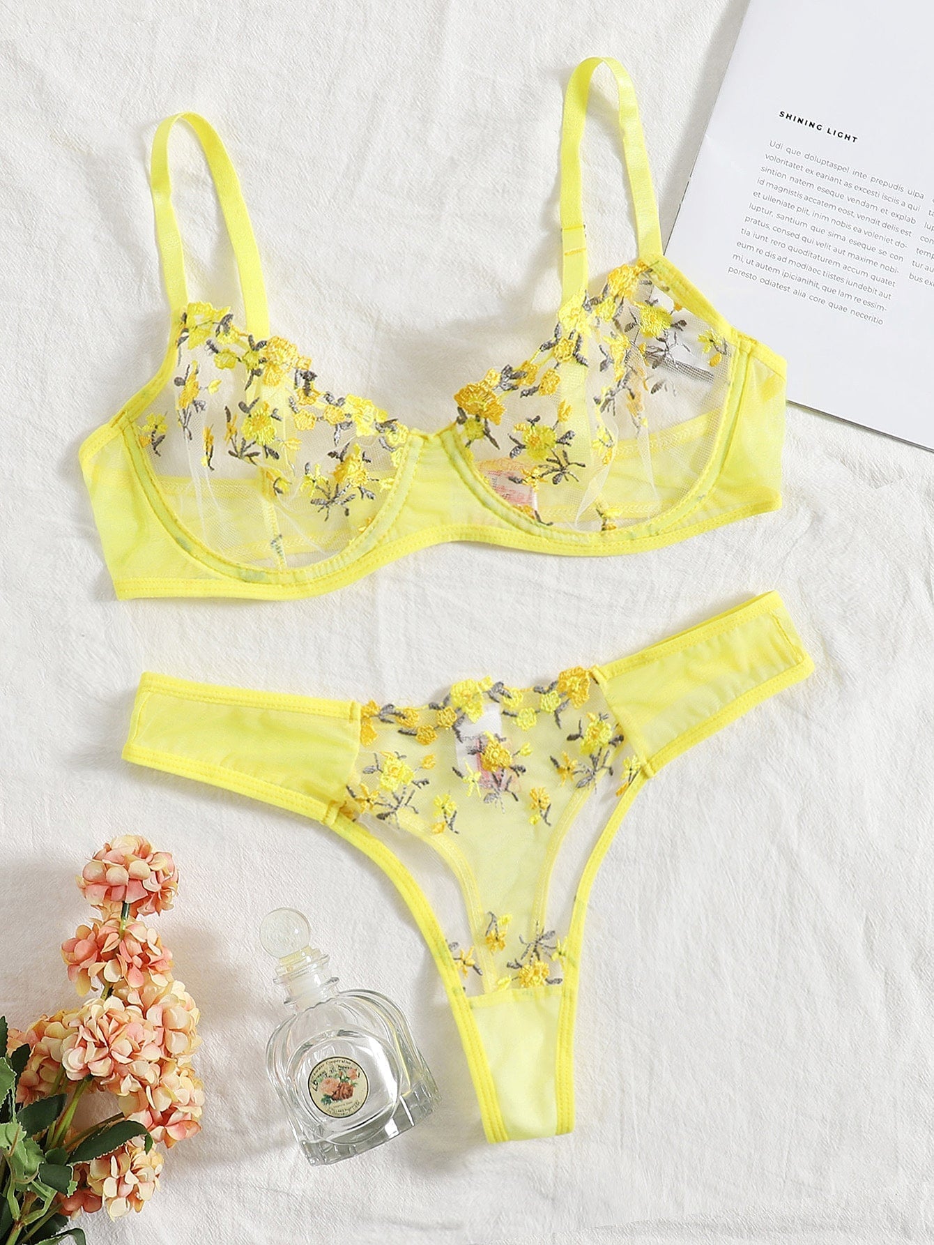 Floral Embroidery Transparent Lace 2 Piece Set